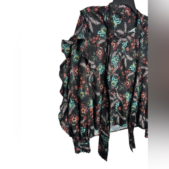 Walter Baker Ruffler Long Sleeve Floral Abstract Button Front Blouse Size Small - Picture 2 of 12